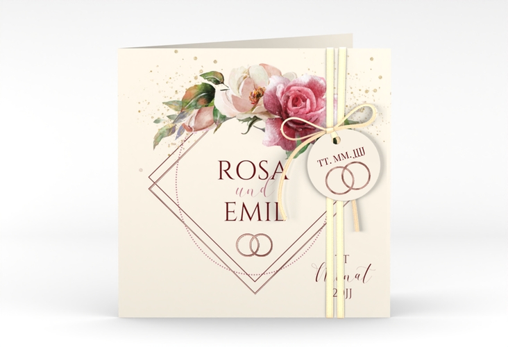 Hochzeitseinladung Rosenbogen quadr. Klappkarte rosegold