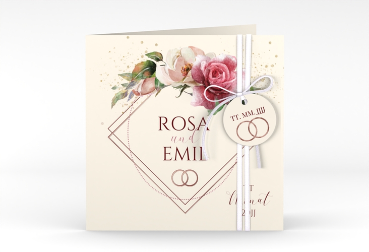 Hochzeitseinladung Rosenbogen quadr. Klappkarte rosegold