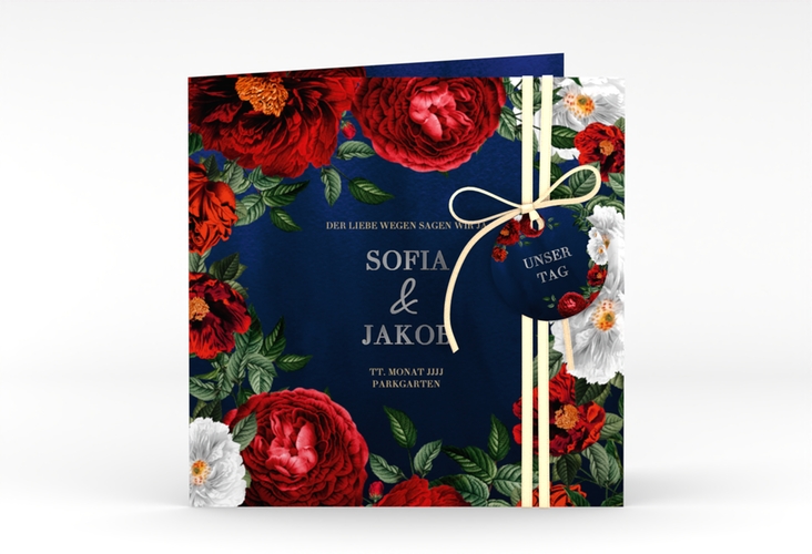 Einladungskarte Hochzeit Florista quadr. Klappkarte silber