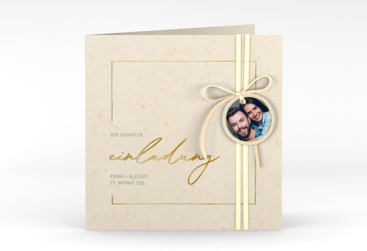 Hochzeitseinladung Simple Line quadr. Klappkarte gold