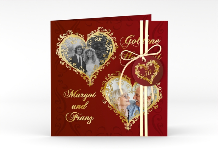 Hochzeitseinladung Goldene Hochzeit quadr. Klappkarte gold