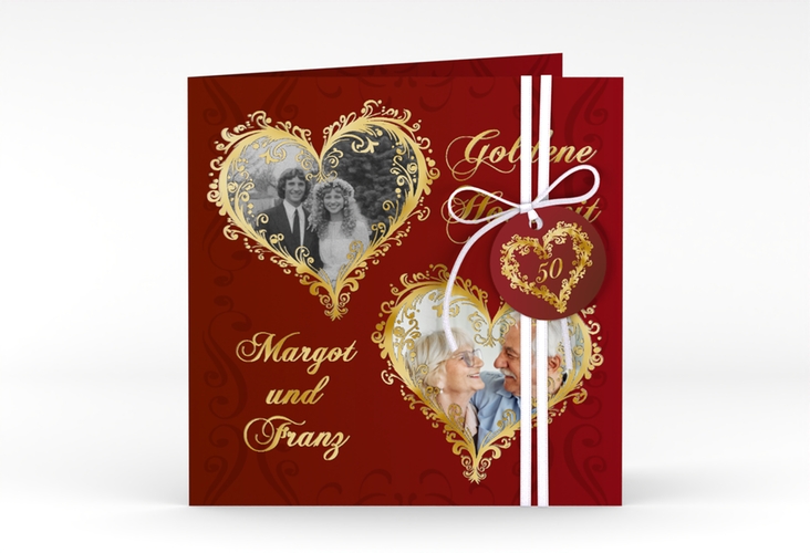 Hochzeitseinladung Goldene Hochzeit quadr. Klappkarte gold
