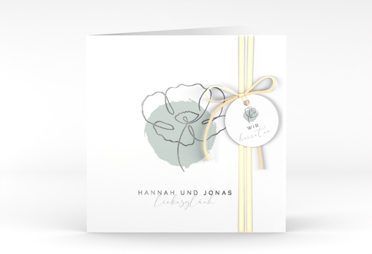 Hochzeitseinladung Flowerline quadr. Klappkarte silber
