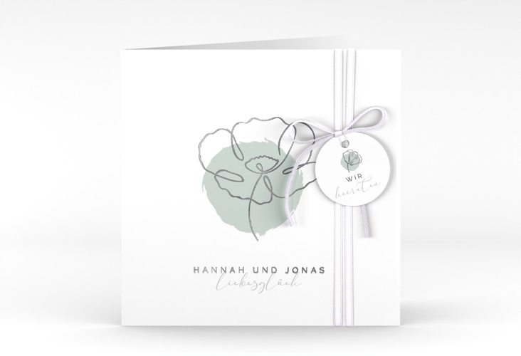 Hochzeitseinladung Flowerline quadr. Klappkarte silber