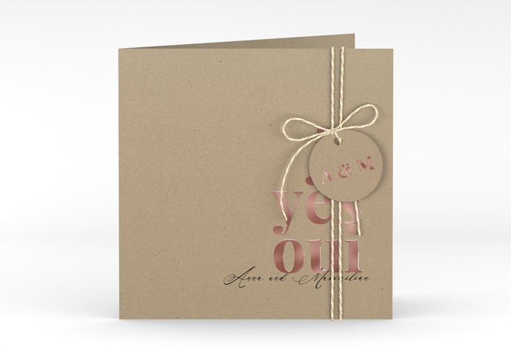 Hochzeitseinladung Oui quadr. Klappkarte rosegold mit Ja-Wort in verschiedenen Sprachen
