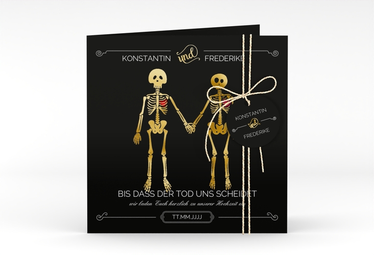 Hochzeitseinladung Bones quadr. Klappkarte gold