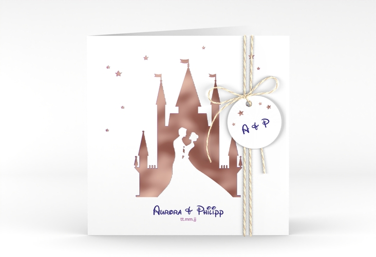 Hochzeitseinladung Castle quadr. Klappkarte rosegold