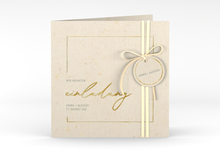 Hochzeitseinladung Simple Line quadr. Klappkarte gold