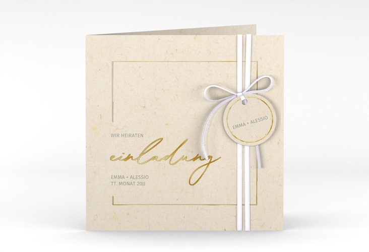Hochzeitseinladung Simple Line quadr. Klappkarte gold