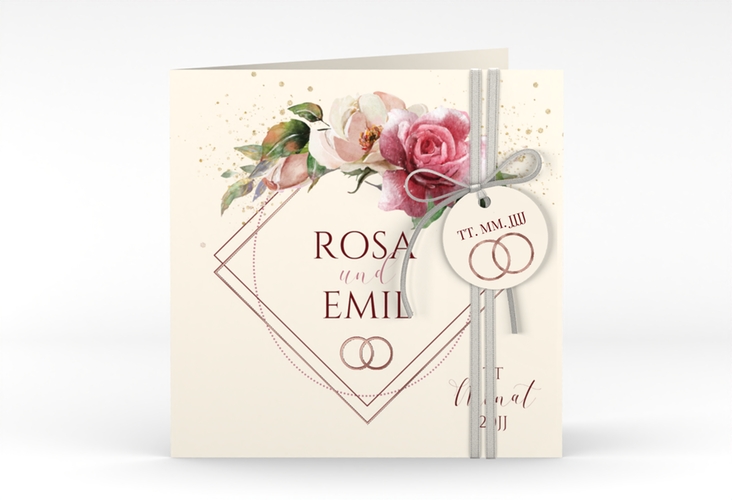 Hochzeitseinladung Rosenbogen quadr. Klappkarte rosegold