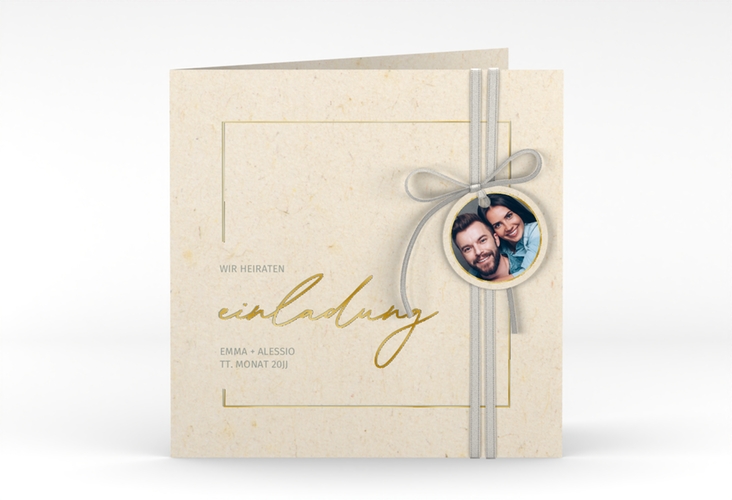 Hochzeitseinladung Simple Line quadr. Klappkarte gold