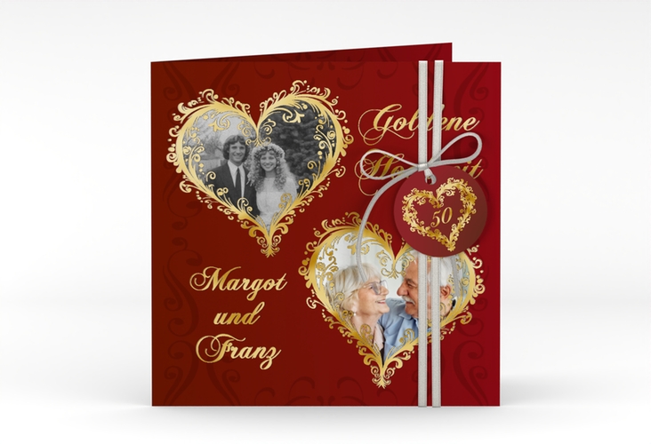 Hochzeitseinladung Goldene Hochzeit quadr. Klappkarte gold