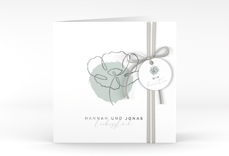 Hochzeitseinladung Flowerline quadr. Klappkarte silber