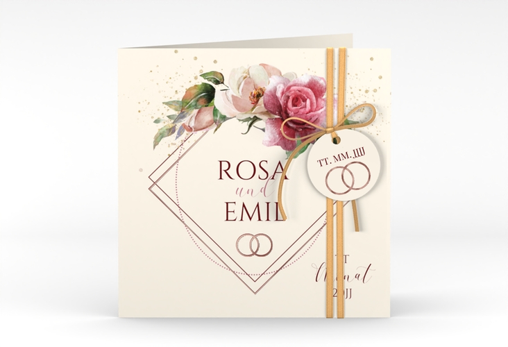 Hochzeitseinladung Rosenbogen quadr. Klappkarte rosegold