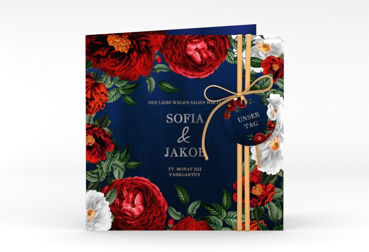 Einladungskarte Hochzeit Florista quadr. Klappkarte silber