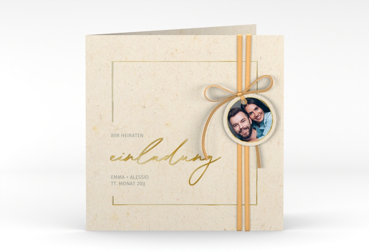 Hochzeitseinladung Simple Line quadr. Klappkarte gold