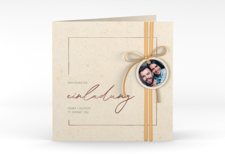 Hochzeitseinladung Simple Line quadr. Klappkarte rosegold