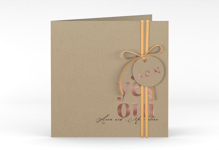 Hochzeitseinladung Oui quadr. Klappkarte rosegold mit Ja-Wort in verschiedenen Sprachen
