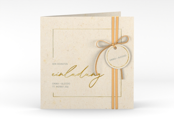Hochzeitseinladung Simple Line quadr. Klappkarte gold