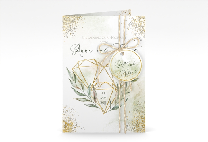 Einladungskarte Hochzeit Heartfelt A6 Klappkarte hoch gold mit Diamanten im Geometric Design