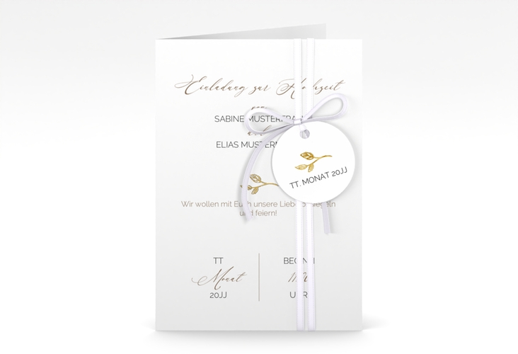Einladungskarte Hochzeit Plain A6 Klappkarte hoch gold