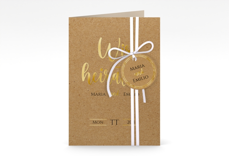 Einladungskarte Hochzeit Noble A6 Klappkarte hoch gold mit elegantem Schriftzug