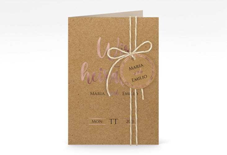 Einladungskarte Hochzeit Noble A6 Klappkarte hoch rosegold mit elegantem Schriftzug