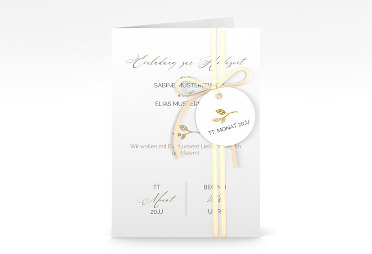 Einladungskarte Hochzeit Plain A6 Klappkarte hoch gold