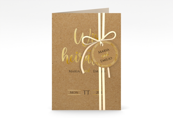 Einladungskarte Hochzeit Noble A6 Klappkarte hoch gold mit elegantem Schriftzug