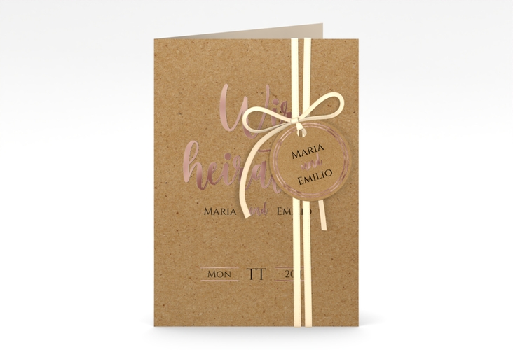 Einladungskarte Hochzeit Noble A6 Klappkarte hoch rosegold mit elegantem Schriftzug