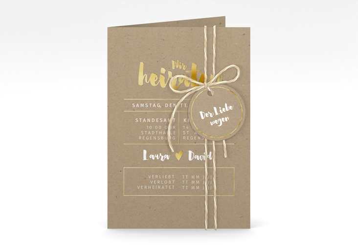 Einladungskarte Hochzeit Letterbox A6 Klappkarte hoch gold