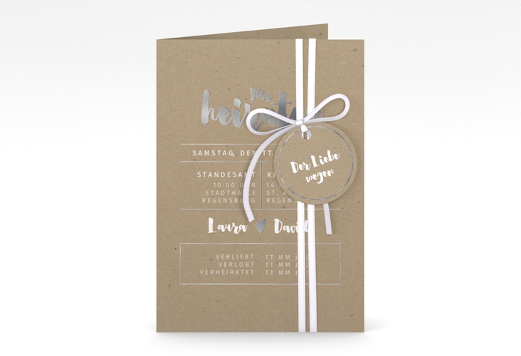 Einladungskarte Hochzeit Letterbox A6 Klappkarte hoch silber