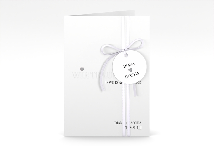 Einladungskarte Hochzeit Embossing A6 Klappkarte hoch silber