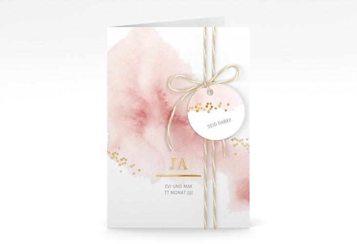 Einladungskarte Hochzeit Pastell A6 Klappkarte hoch gold