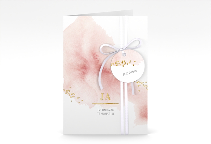 Einladungskarte Hochzeit Pastell A6 Klappkarte hoch gold