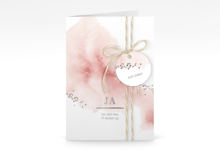 Einladungskarte Hochzeit Pastell A6 Klappkarte hoch silber