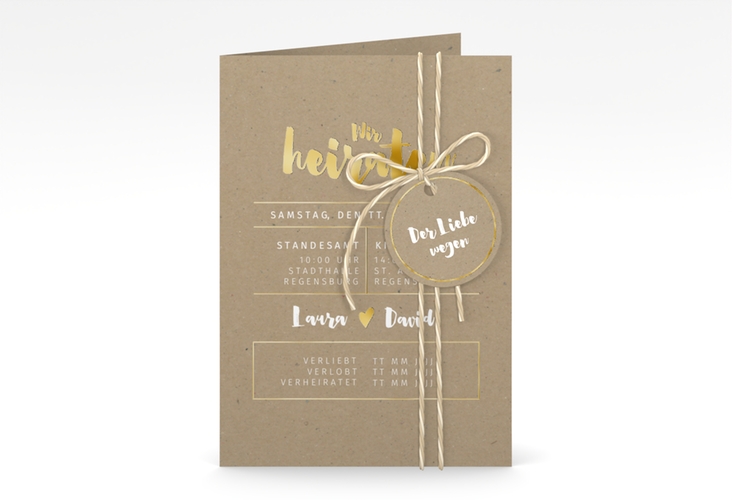 Einladungskarte Hochzeit Letterbox A6 Klappkarte hoch gold