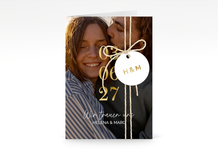 Einladung Hochzeit You and Me A6 Klappkarte hoch gold