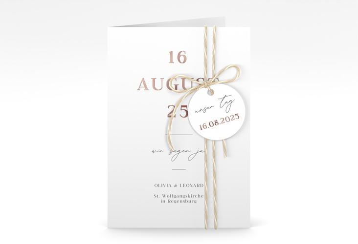 Einladungskarte Hochzeit Authentisch A6 Klappkarte hoch rosegold in schlichtem Design mit großem Hochzeitsdatum