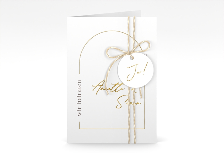 Einladungskarte Hochzeit Rundung A6 Klappkarte hoch gold