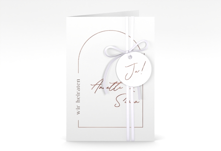Einladungskarte Hochzeit Rundung A6 Klappkarte hoch rosegold