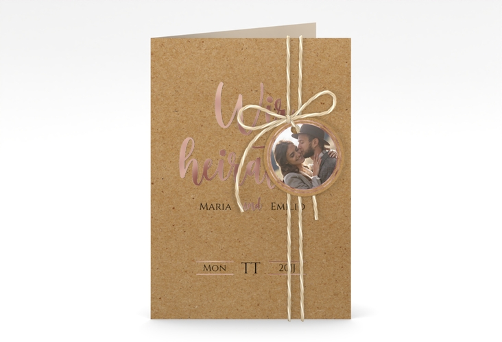 Einladungskarte Hochzeit Noble A6 Klappkarte hoch rosegold mit elegantem Schriftzug