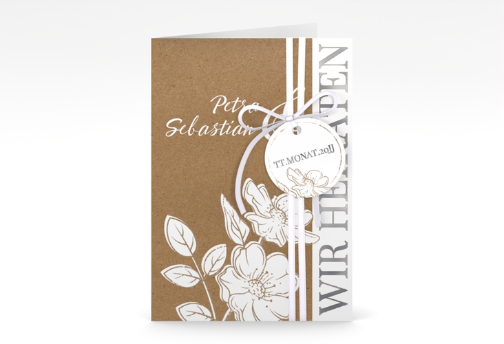 Einladungskarte Hochzeit Windflower A6 Klappkarte hoch silber mit Wildrosen