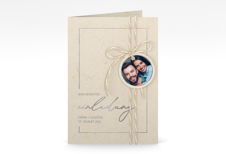 Einladungskarte Hochzeit Simple Line A6 Klappkarte hoch silber