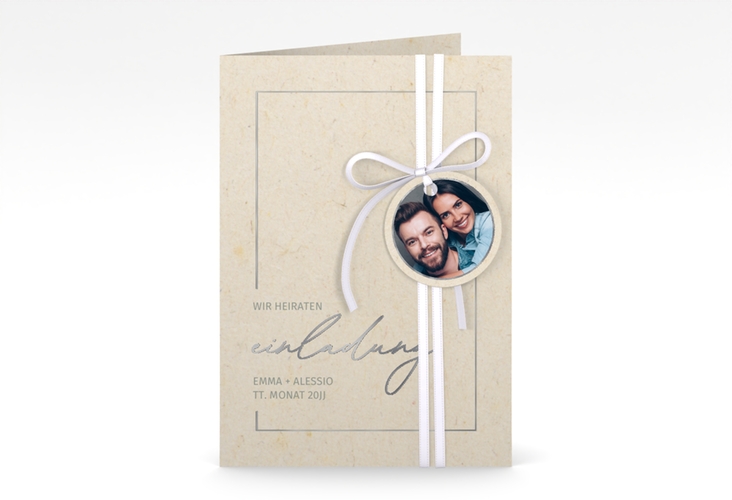 Einladungskarte Hochzeit Simple Line A6 Klappkarte hoch silber