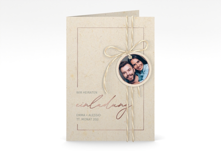 Einladungskarte Hochzeit Simple Line A6 Klappkarte hoch rosegold