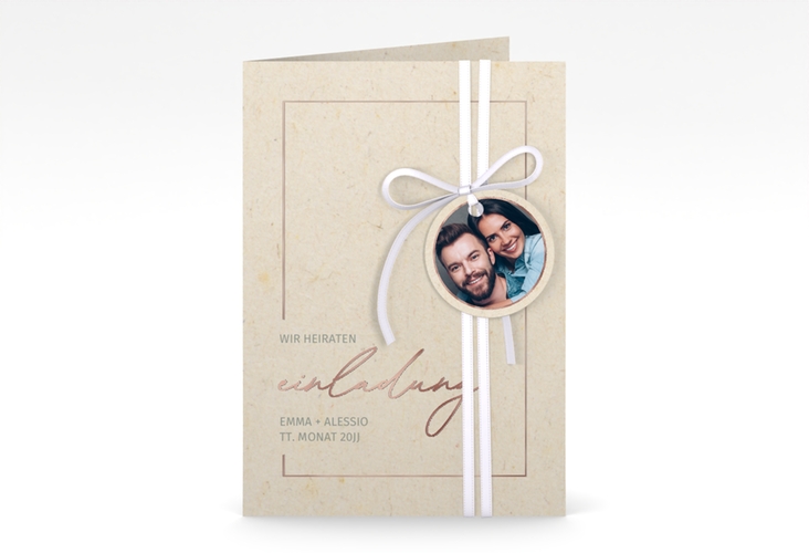 Einladungskarte Hochzeit Simple Line A6 Klappkarte hoch rosegold