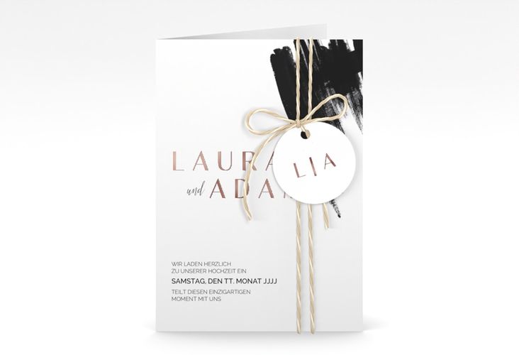 Einladungskarte Hochzeit Brush A6 Klappkarte hoch rosegold