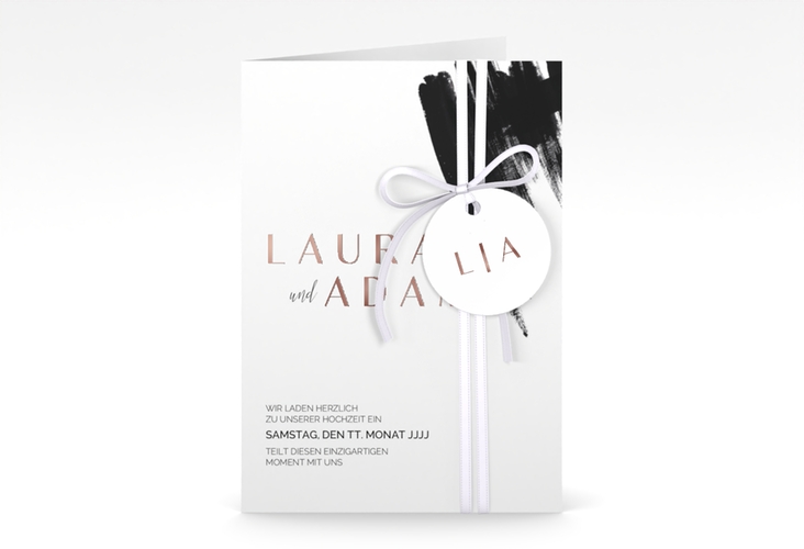 Einladungskarte Hochzeit Brush A6 Klappkarte hoch rosegold