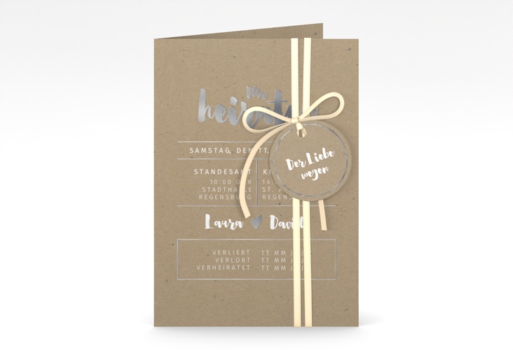 Einladungskarte Hochzeit Letterbox A6 Klappkarte hoch silber